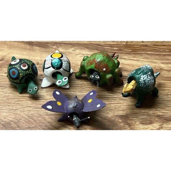 Lot of 5 Loose Neck Collection Bobbing Head Hand Painted Wood Figures Mexico - Picture 1 of 4